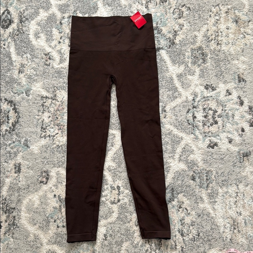Spanx Chocolate Brown Seamless Leggings With Zippered Bottoms
